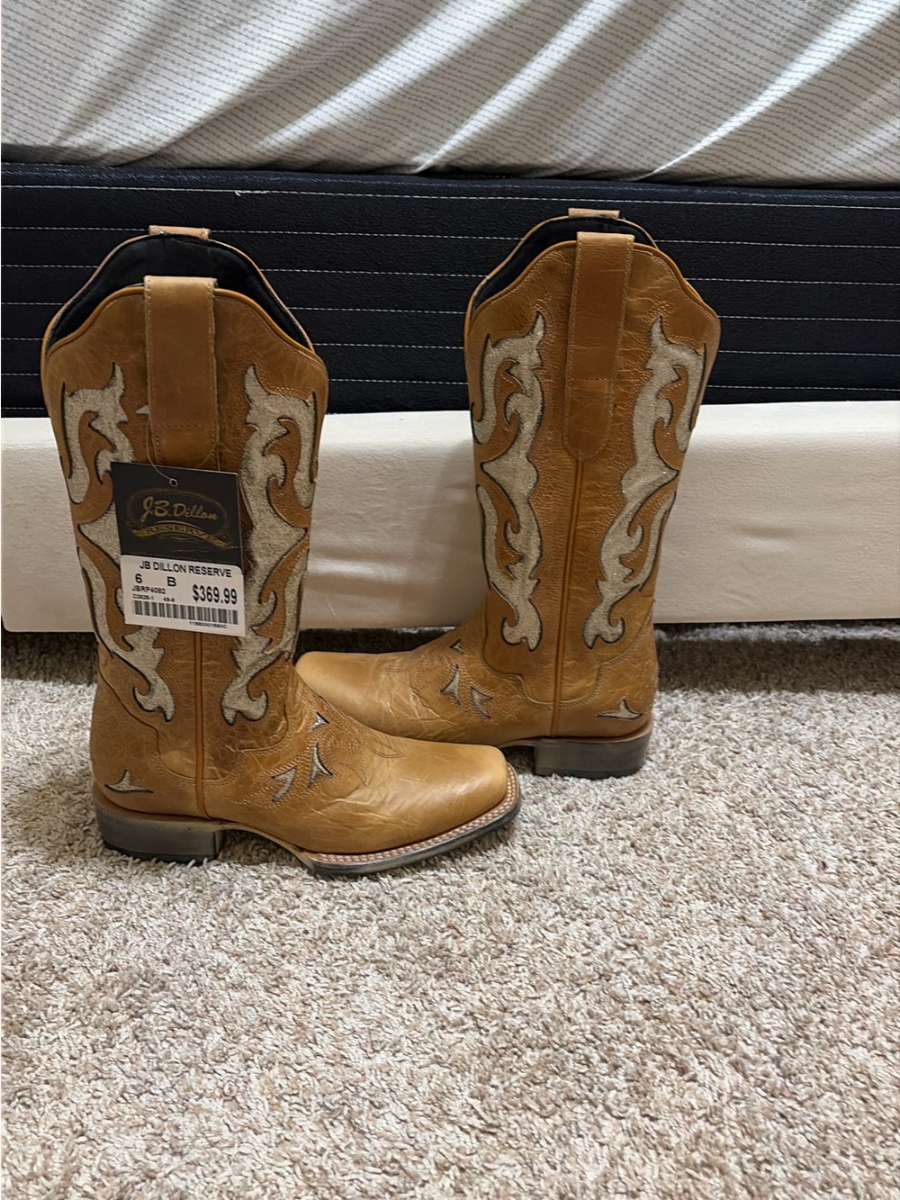 J.B. Dillon Women’s Tan Leather Western Boots with Cream Embroidery